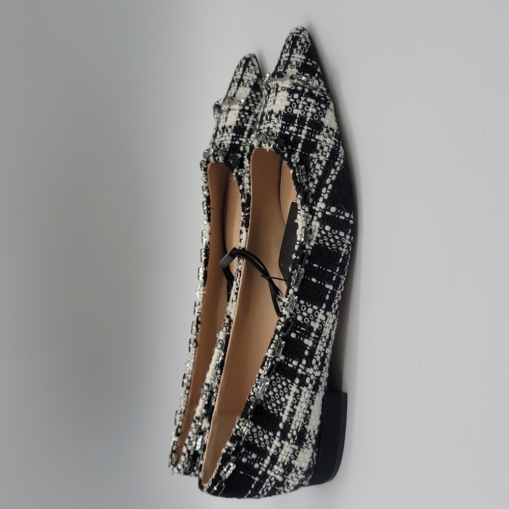 Zara woman tweed with rhinestones embellishments pointed shoes size 40 - Picture 1 of 7